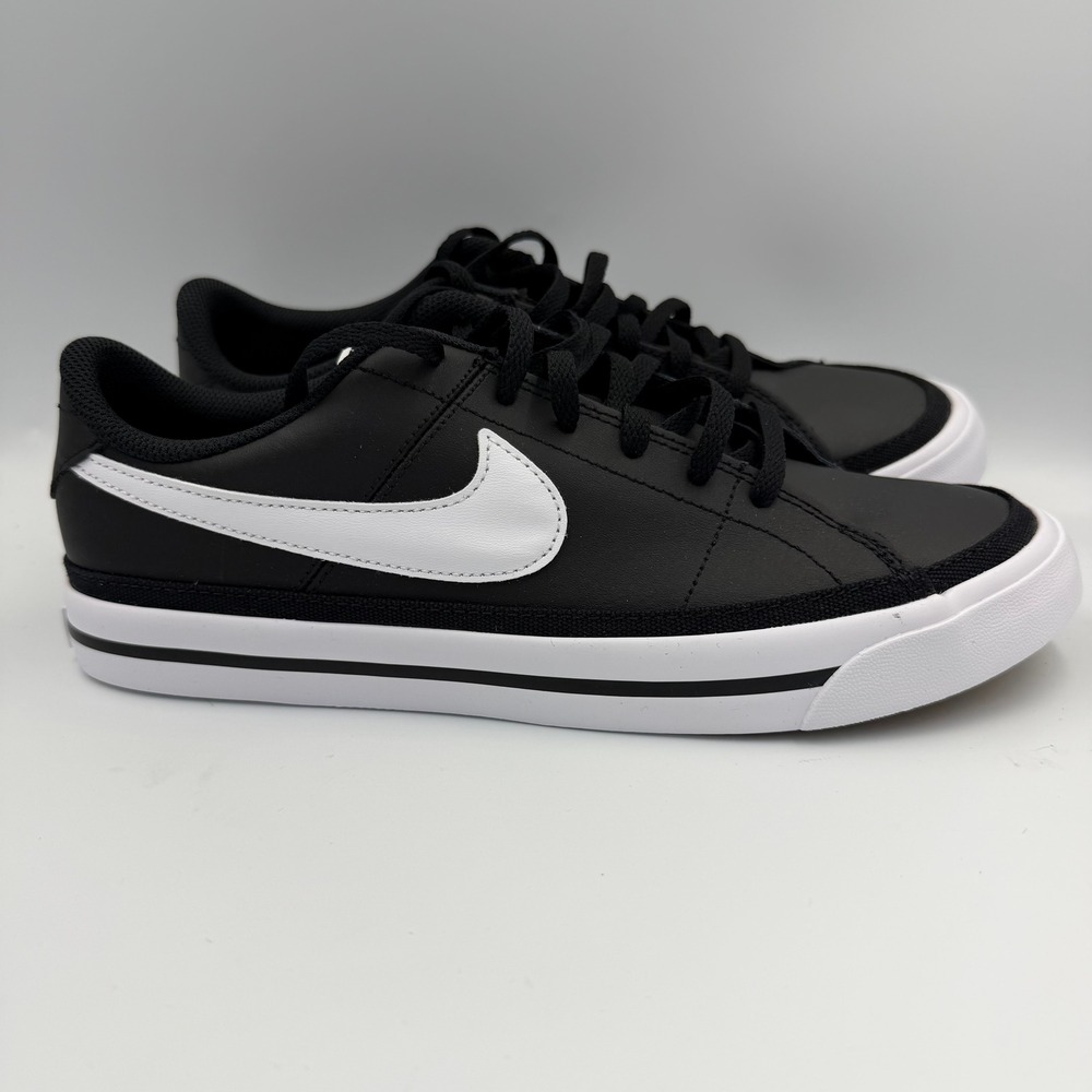 Nike Court Legacy GS‎ 7Y Black White Gum Leather Low Top Sneakers DA5380-002
